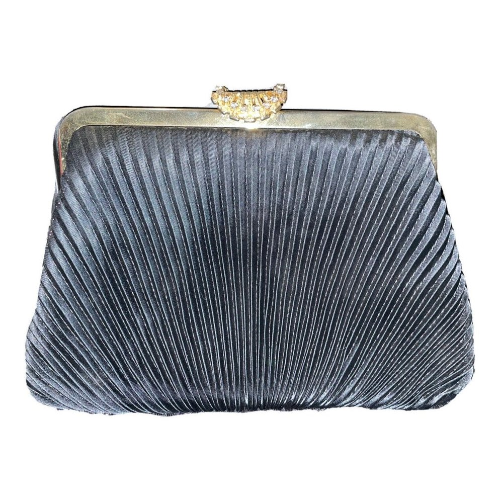 La Regale Vintage Black Satin Pleated Cocktail Evening Shoulder Bag Purse Clutch